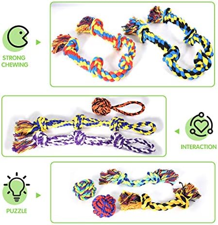 SHARLOVY Large Tough Chew Toys for Aggressive Chewers Large Breed,Heavy Duty Dental Rope Toys Kit for Medium Dogs,5 Knots Indestructible Cotton Puppy Teething Chew Tug Toy Set of 9 (Pack of 2)