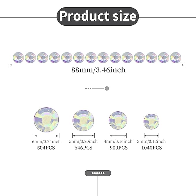 Face Gems Eye Jewels Rhinestones Crystals Stickers 3/4/5/6mm with Rhinestones Stickers for Face, Stick on Body Jewels Makeup Glue for Face Eye Hair Nails Make up and Craft Decor 3090PCS