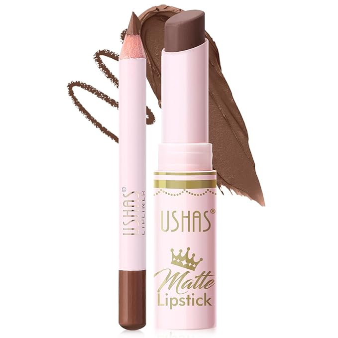 USHAS Lipstick and Lip Liner Combo Set 2 in 1 Waterproof Matte Lipstick pen for Women Lip liner Set Long Lasting with Makeup Set (Y18, Pack of 1)