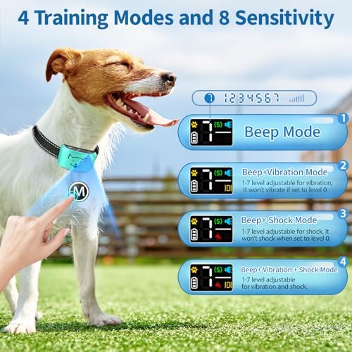 Anti Bark Collar - Humane Vibration & Beep for Large Dogs Stop Barking | Smart Training Collar with Recognition Chip & 8 Adjustable Sensitivity Levels, Rechargeable & IP67 Waterproof No-Bark Collar
