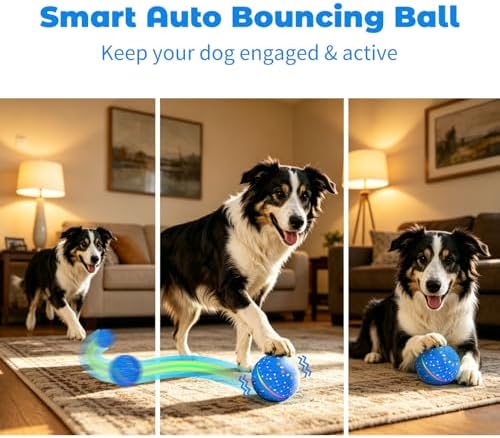 Smart Interactive Dog Toys Ball-Automatic Bouncing,3 Play Modes,E-TPU Material&Bite-Resistant,IP54 Waterproof，Automatic Rolling Balls Toy with Colorful Lights for Small Medium Dogs to Keep Them Busy