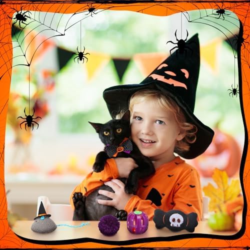 24 Pcs Halloween Catnip Toys, Mice Balls Feather Wands Plush Set