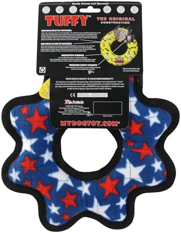 TUFFY® Blue Star Gear Ring Ultra Durable Plush Dog Toy