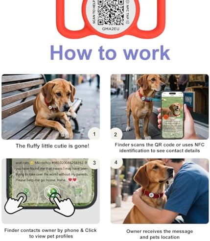 QR Code Dog Tag with NFC, Personalized Pet ID Tag, Silent Silicone Dog ID Tag, Modifiable Pet Online Profile, Multiple Emergency Contact, Scan QR Code Send GPS Location Email (Regular Red)
