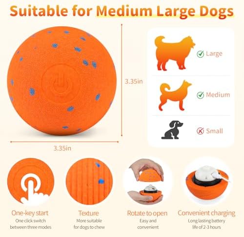 Smart Interactive Dog Toys, Interactive Dog Ball with IPX7 Waterproof, E-TPU Material, Low Noise, Automatic Moving/Bouncing/Rotating for Medium and Large Dogs Indoor & Outdoor Stimulation