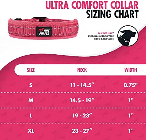 Tuff Pupper Ultra Comfort Padded Dog Collar | Thick Neoprene Padding | Ballistic Nylon Strap Dog Collar with Reflective Stitching | Durable Metal Buckle & Integrated ID Tag Holder | Waterproof Collars