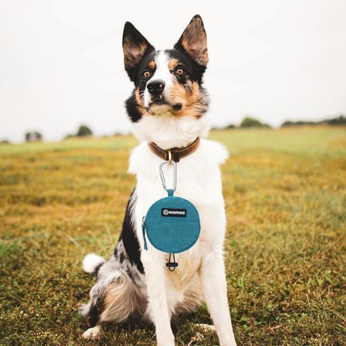 Dog Poop Bag Holder for Leashes- Dog Treat Pouch with Waterproof Zipper,Puppy Training Small Bag with Carabiner & Bungee Toggle,Two Pockets for Dry or Wet Treats-Pet Travel Walking Essentials (Green)
