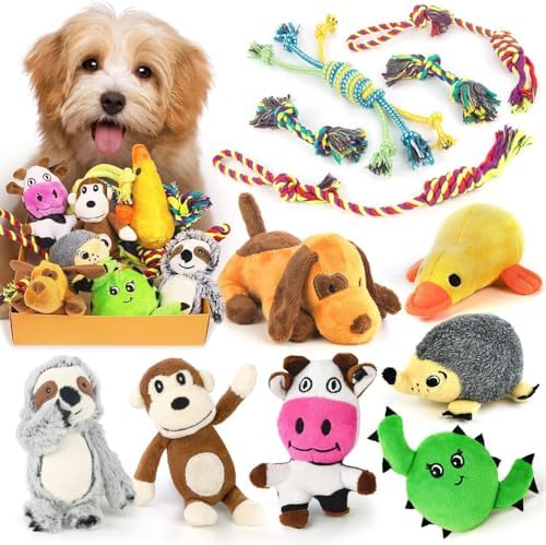 LEGEND SANDY Puppy Toys, Squeaky Dog Toys for Small Dogs, 12 Pack Puppy Chew Toys for Teething, Dog Rope Toy and Cute Stuffed Animals Value Bundle | Tug of War Toy and Cute Stuffed Animals Value Bundle, Gift fot Pet