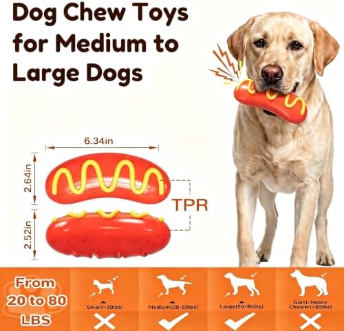 Squeaky Dog Chew Toys, Interactive Tough Indestructible Dog Toys for Aggressive Chewers, Medium to Large Dogs, Indoor & Outdoor Use