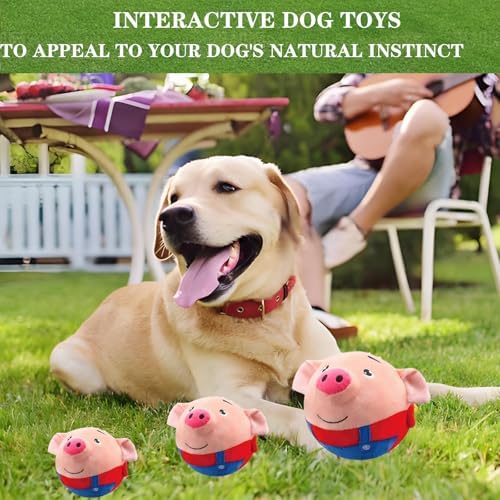 Interactive Dog Toys, Active Moving Pet Plush Toy, Squeaky Dog Ball Toy with Recording Sound, Cute Cartoon Design for Small Medium Large Dogs, Durable & Washable Interactive Plaything (Red Pig)