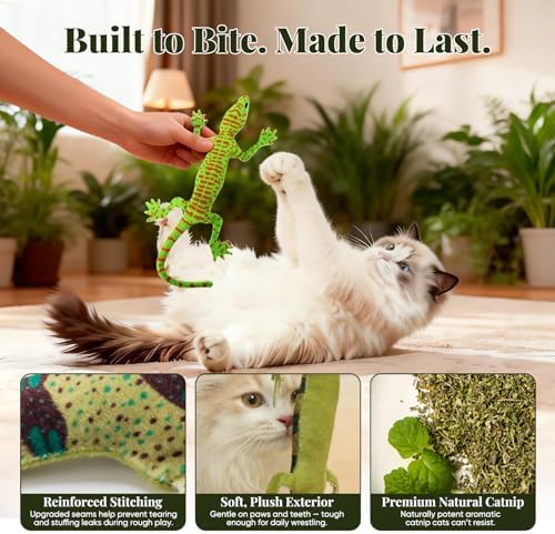 CiyvoLyeen Plush Lizard Catnip Toys for Indoor Cats 4 Pack