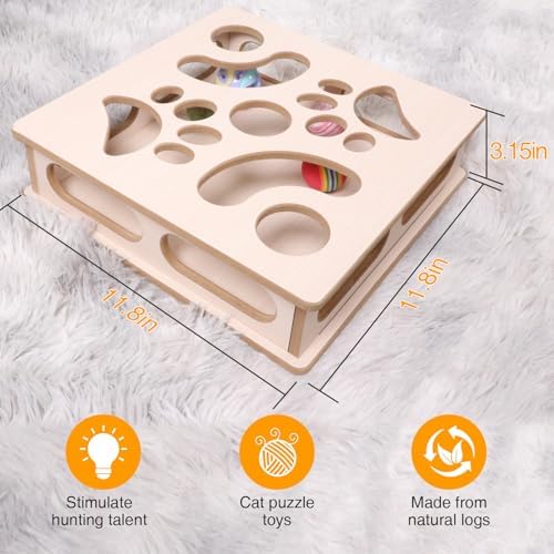 Natural Wood Cat Interactive Box Puzzle Hunting Exercise Toy