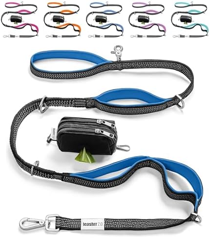 Heavy Duty Dog Leash for Large Dogs – 6FT Reflective Bungee with Padded Handles, Strong Carabiner Clip, No Pull Control for Medium & Large Breeds, Includes Poop Bag Holder & Treat Pouch (Royal Blue)