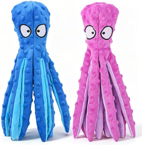 HGB Squeaky Dog Toys No Stuffing Octopus Crinkle for Large Medium Small Dog