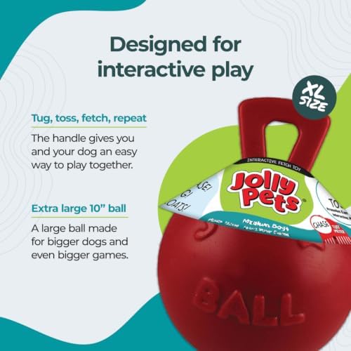 Jolly Pets Tug-n-Toss Dog Toy Ball with Handle, 10" XL, Red
