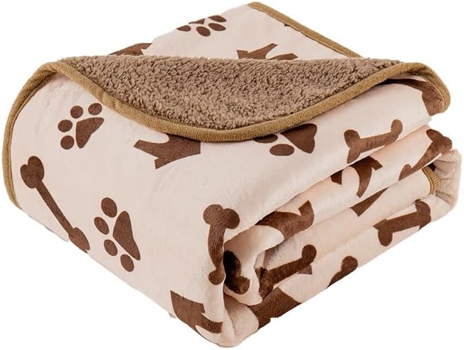 Waterproof Pet Blanket for Small Dogs and Cats 30"x40" | Washable Dog Blanket, Soft Fluffy Sofa Car Bed Protector, Reversible Sherpa Fleece Puppy Blanket, Beige