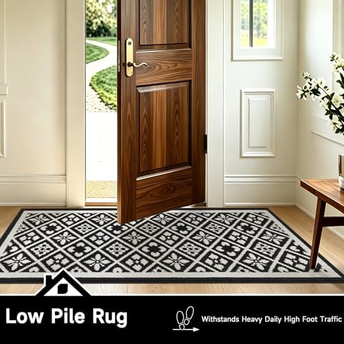Ileading Hallway Runner Rug 2x6 ft,Washable Indoor Black Carpet with Non Slip Rubber Backing,Low Pile Durable Kitchen Floor Mat for Laundry Entryway Door & High Traffic Areas