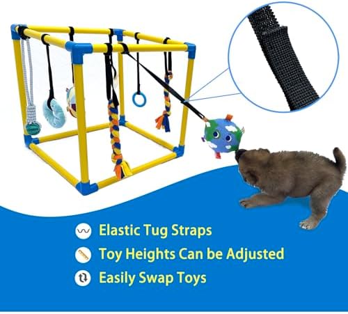 Puppy Play Gym with 8 Hanging Toys, Small Dogs Indoor Enrichment Jungle Gym