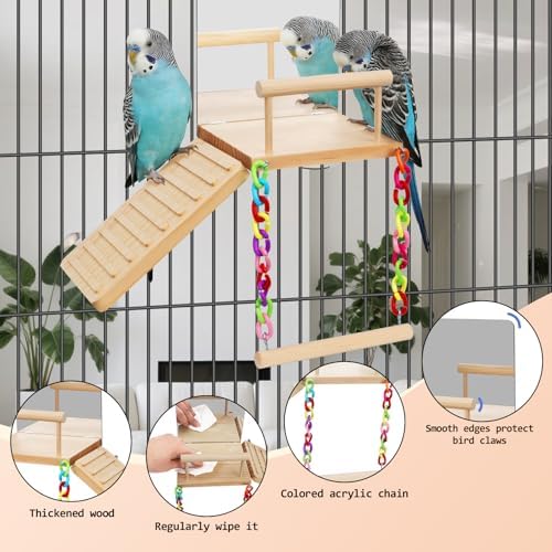 Bird Perches Swing Platform with Bird Mirror Birds Ladder Toys
