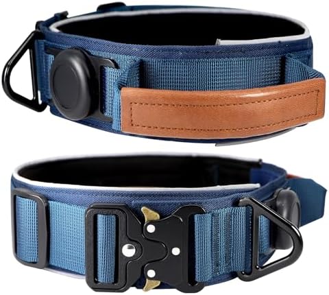 2" Tactical Dog Collar with Airtag Holder & Handle for Large Dogs (Blue)