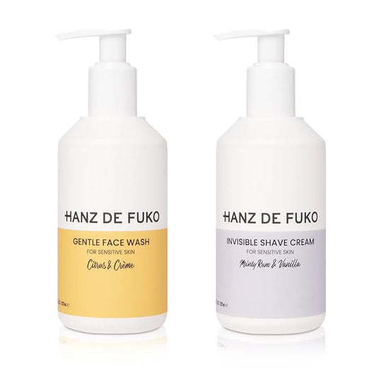Hanz de Fuko Gentle Face Wash & Invisible Shave Cream Kit – Premium Facial Cleanser (8 oz) & Premium Men’s Shaving Cream (8 oz) – Made for Sensitive Skin, Hypoallergenic, Sulfate and Paraben Free