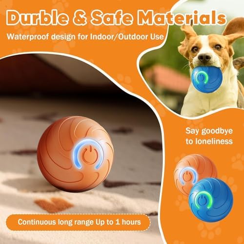 Shaky Ball Toy for Dogs, Vibrating Dog Ball, USB Rechargeable, Interactive, Automatic Moving, Bouncing, Perfect for Small, Medium, Large Dogs (1, Orange)