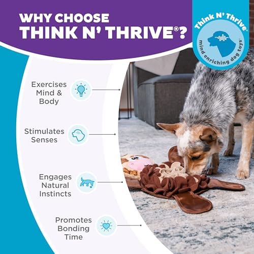 Outward Hound Nina Ottosson Snuffle Palz Squeaky Dog Toy, Cow, 13.4" | Plush Snuffle Mat, Hidden Treat Pockets, Slow Feeder, Interactive Foraging, Non-Slip Base, Dogs & Puppies