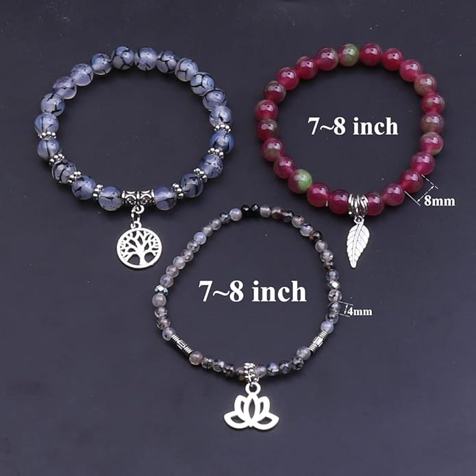 UEUC Tree of Life Yoga Healing Stone Bracelets,Multilayer Lotus Chakra Stone Reiki Bracelet Sets,Anxiety Crystal Natural Stone,for Women Stress Relief