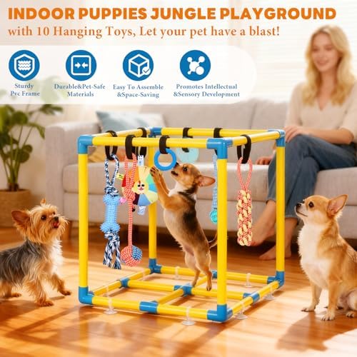 WLLEYAY Puppy Play Gym for Small Dogs 10 Hanging Toys,Interactive Dog Toys