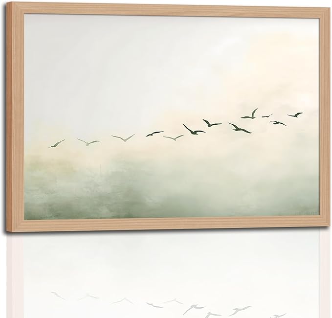 skysoon Minimalist Bird Wall Art, Neutral Abstract Landscape Canvas Print | Abstract Fog Landscape Canvas Print, Nordic Artwork, Modern Calm Wall Decor for Living Room Bedroom Office 16x24 Inch