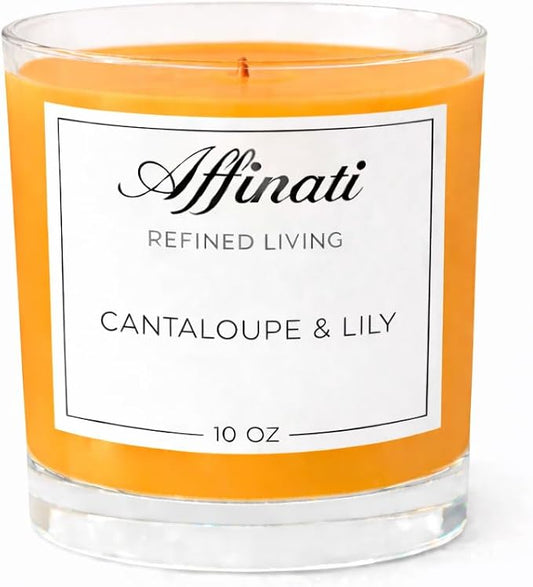 Cantaloupe & Lily Affinati 10 oz Scented Candle for Home – Long Lasting Fruity Soy Blend Candle with Wooden Wick, Strong Scent Throw Glass Jar Candles, Premium Clean Burning Aromatherapy Gifts