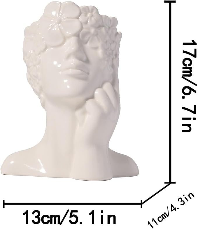 Ceramic Face Vase White Flower Vase for Decor, Female Face Vase Art, Modern Decorative Vase Centerpiece for Table, Shelf, Living Room, Office, Bedroom, Small