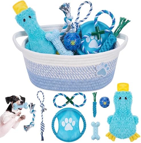 Zopeal Dog Toy Gift Basket Set for Puppy Birthday, Blue