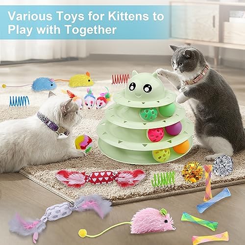 UPSKY 24 PCS Cat Toys Set with Teaser, Mice, Spring, and Various Ball Toys | Puzzle Kitten Toys, Sturdy Structure, Detachable Design, Easy to Assemble, Anti-Slip, Reduces Boredom for Indoor Cats