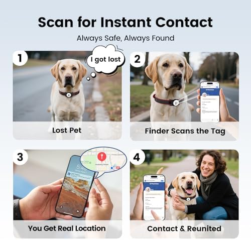 Smart Pet Tracker for Collar - Dog Trackers Location for Pet with Holder, No Monthly Fee, Real-Time Tracking, iOS Only, Long-Lasting, IPX6 Waterproof, Anti-Lost Tracker for Cats, Bag Straps, Black
