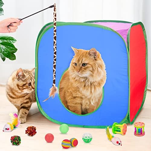 Retro Shaw 33 Pack Cat Toys for Indoor Cats, with Cat Game Tunnel | Interactive Kitten Toys Set Feather Wand Crinkle Balls Bell Springs Mice, for Bored Cats Chase Self-Play