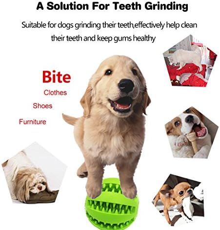 Idepet Dog Toy, Nontoxic Bite Resistant Toy for Pet Dogs Puppy Cat, Dog Pet Food Treat Feeder Chew Tooth Cleaning Exercise Game IQ Training Ball (3.15 inch, Blue&Green)