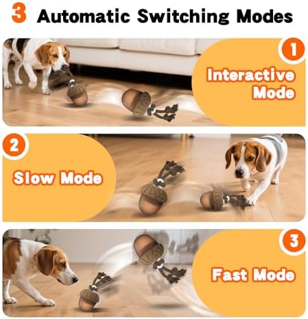Interactive Dog Toy, Moving Dog Toys for Small Dogs to Keep Them Busy, Automatic Moving and Rolling Dogs Toy with Rope for Small Medium Large Dogs Boredom Relief, USB C Charger (Acron)