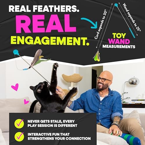 Jackson Galaxy Gotcha! Cat Wand Toy, Interactive Feather Teaser for Cats