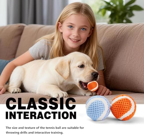 MECOOL 1.57 Inch Small Tennis Balls for Dogs - 20 Pack Durable Mesh Chew & Fetch Balls, Interactive Dog Toy Balls for Small Medium Breed Puppies, Tough Chew Toys,Orange and Blue