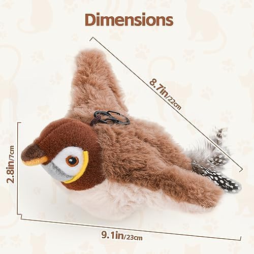 LIFLIX Flappy Bird Cat Toy for Indoor Cats, Simulated Chirping Flapping Wings Bird, Interactive Catnip Toys, Plush Kitten Exercise Toys (Brown Sparrow)