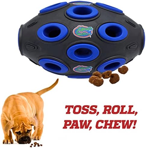 Pets First NCAA Florida Gators Football Treat Dispensing Toy for Dogs and Cats, Rubber Ball Dog Toy, Interactive Fun Dog Treat Toy, Natural Rubber Dog Feeding Toy