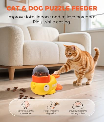 2-in-1 Interactive Dog Puzzle Toy, Dog Interactive Treat Dispenser Toy, Dogs Food Treat Feeding Dispenser for Healthy Eating for Small & Medium (Yellow)