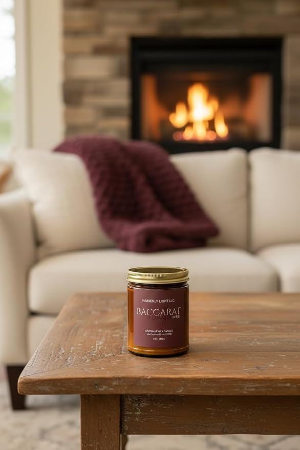 Baccarat Rouge Scented Candle for Men, 9oz Amber Aromatherapy Soy Candle, Luxury Hand-Poured Coconut Wax Candle, Long-Lasting Premium Home Fragrance Gift