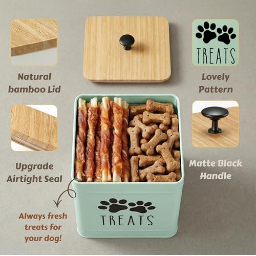 PERFNIQUE Dog Treat Container, Airtight Dog Treat Jar, Dog Cookie Jar for kitchen Counter, Pet Treat Container, Dog Food Storage, Treat Jars for Pets, Cat Treat Container, 7.8x6.2 (Mint)