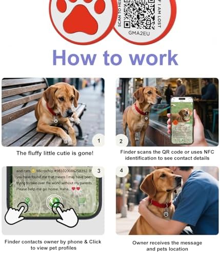 QR Code Cat Tag, Modifiable Pet Online Profile, Multiple Emergency Contact, Scannable QR Code, Instant Location Email Alert, Collar Accessories (Small Breeds - 1", Red)