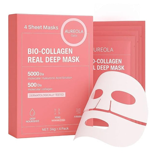 Bio-Collagen Sheet Mask (4 Pack), Hydrating & Firming Face Mask, Korean Skin Care Collagen Mask for Dry & Aging Skin, Winter Hydration for All Skin Types