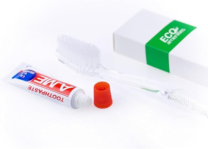 ECO amenities Travel Toothbrush & Toothpaste Kit - Individually Wrapped Disposable Toothbrushes - Peppermint Travel Toothpaste Tubes - Bulk Hotel Dental Kit - Pack of 1, Peppermint