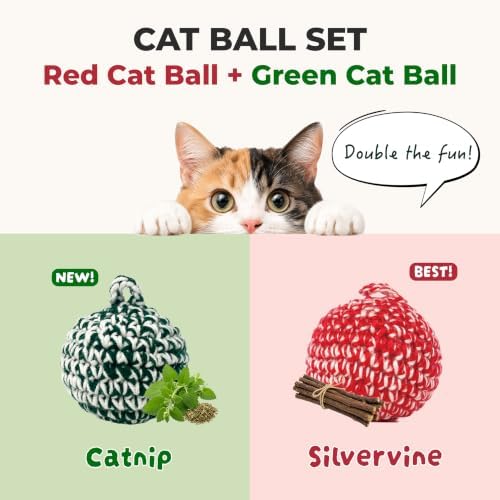 JAYU PET Red Cat Ball, Red & Green Set, 2.7 inch