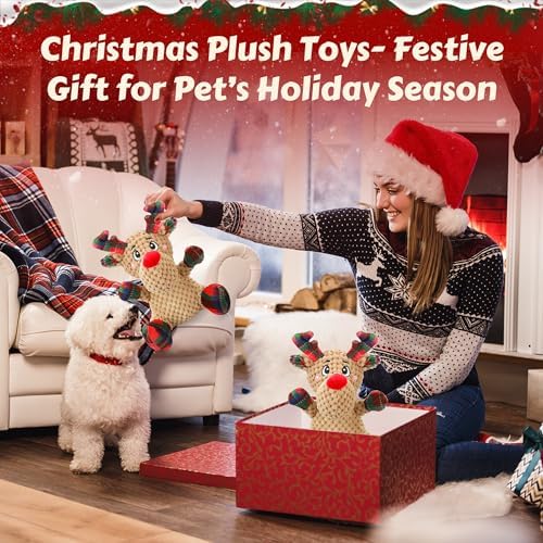 Newget Christmas Squeaky Dog Toys, Plush Dog Chew Toys with Crinkle Paper